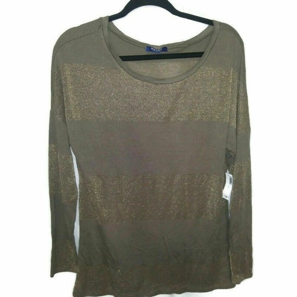 Old Navy Tops - Old Navy Top Brown Gold Shimmer Stripes Semi-Sheer Long Sleeve Large New